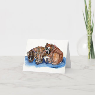 Carte De Remerciements whimsical watercolor 2 boxer dogs + sweet message 