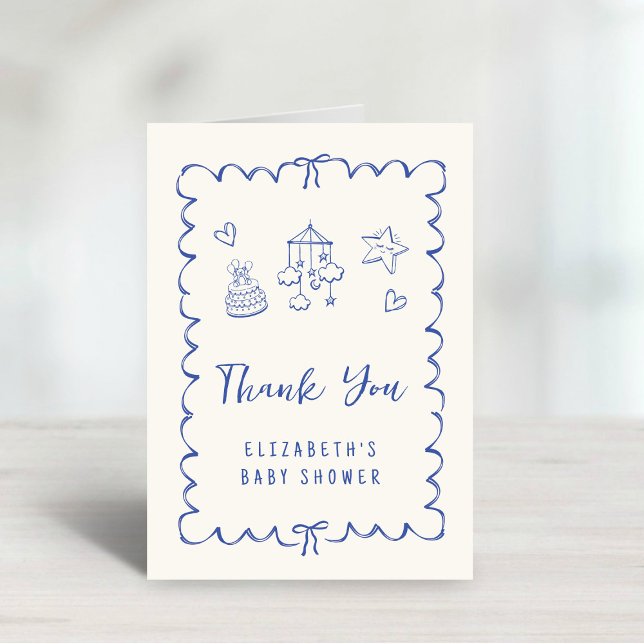 Carte De Remerciements Whimsical Wavy Frame Baby Boy Douche (Créateur téléchargé)