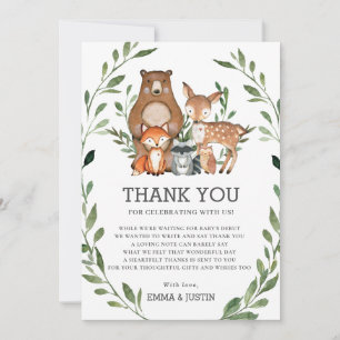 Carte De Remerciements Whimsical Woodland Animaux Baby shower verdoyant