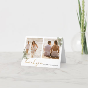 Carte De Remerciements Whimssical Green et Gold Pine Cone Mariage