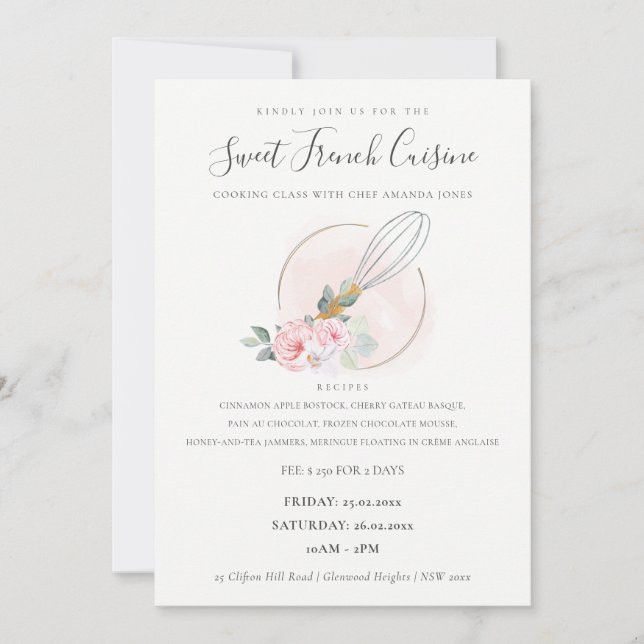 Carte De Remerciements Whisk Bois Floral Boulangerie Cuisine Classe Invit (Devant)