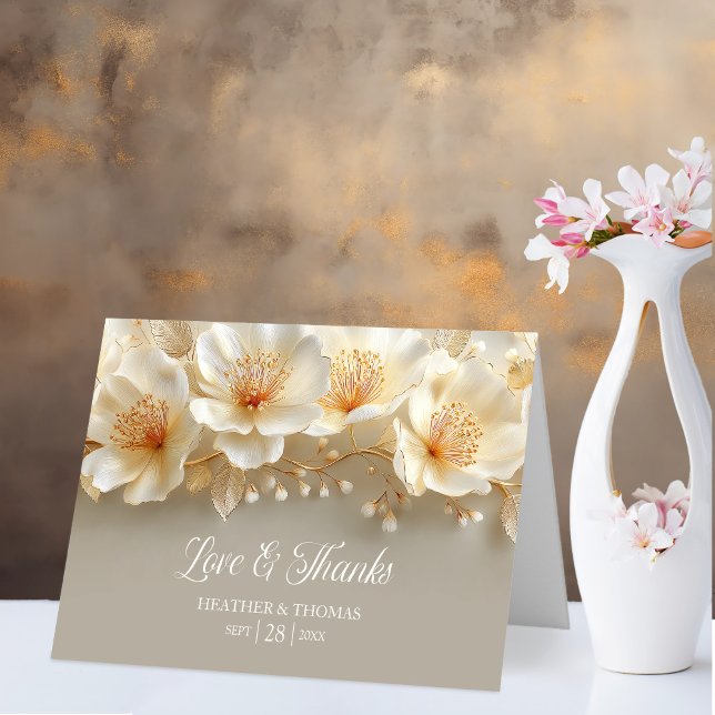 Carte De Remerciements White and Gold Floral Love and Thanks Wedding (Créateur téléchargé)