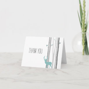 Carte De Remerciements White Birch Trees with Deer and Birds Thank you