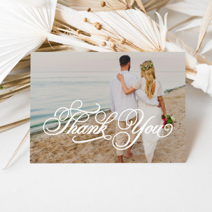 Carte De Remerciements White Calligraphy Script Wedding Photo Overlay