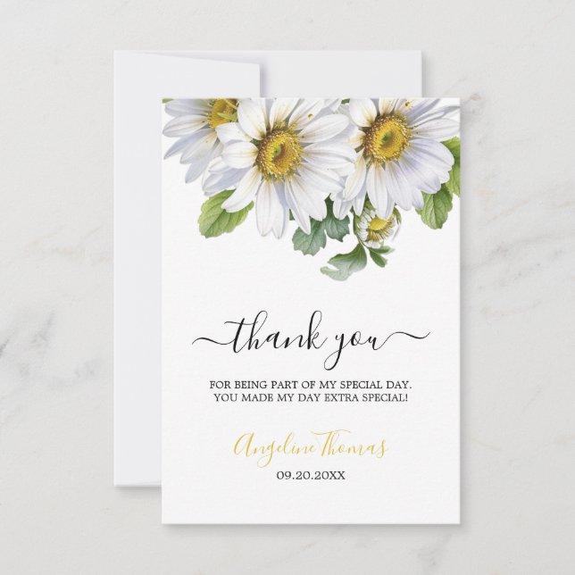 Carte De Remerciements White Daisy Floral Greenery Script Birthday (Devant)