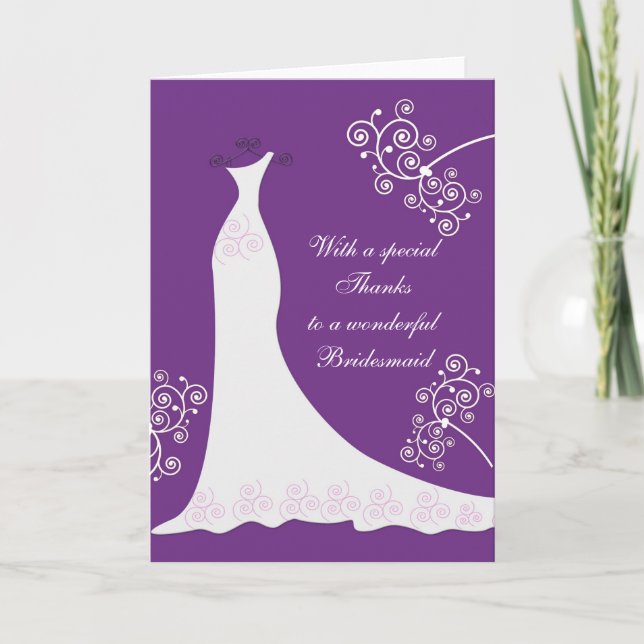 Carte De Remerciements White dress, swirls on purple wedding thank you (Devant)