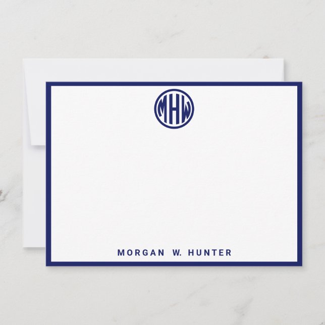 Carte De Remerciements White Navy Circle Monogramme Police do-it-yourself (Devant)
