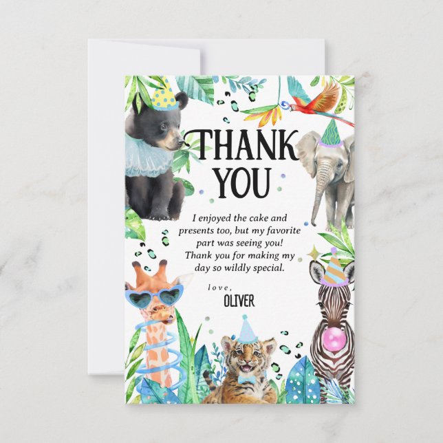 Carte De Remerciements Wil Birthday Safari Animaux (Devant)