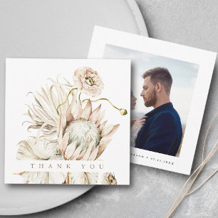 Carte De Remerciements Wild Boho Protea Pampas Grass Mariage Photo Carré