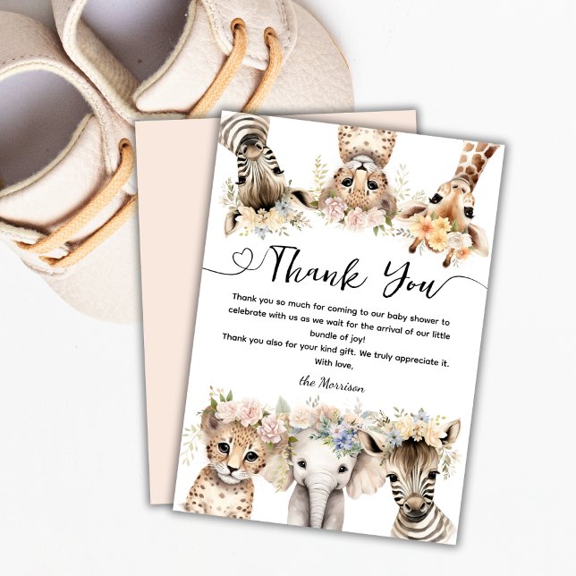 Carte De Remerciements Wild Jungle Animaux Safari Baby shower Girl (Créateur téléchargé)