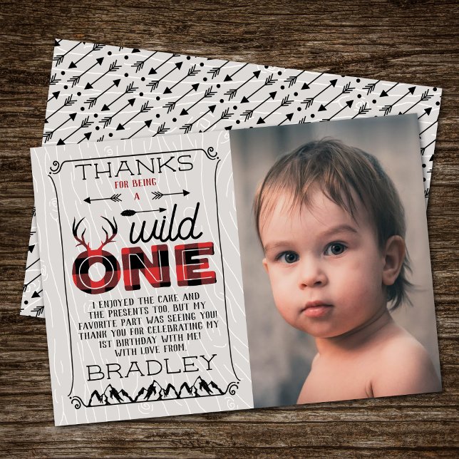 Carte De Remerciements Wild One Boys Rustic Plaid Lumberjack 1er annivers (Créateur téléchargé)