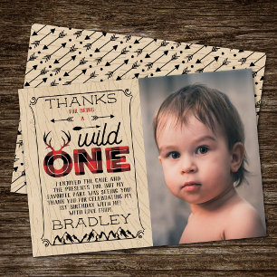 Carte De Remerciements Wild One Boys Rustic Plaid Lumberjack 1er annivers