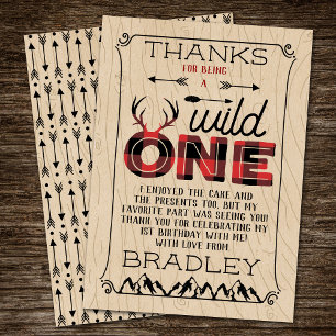 Carte De Remerciements Wild One Boys Rustic Plaid Lumberjack 1er annivers