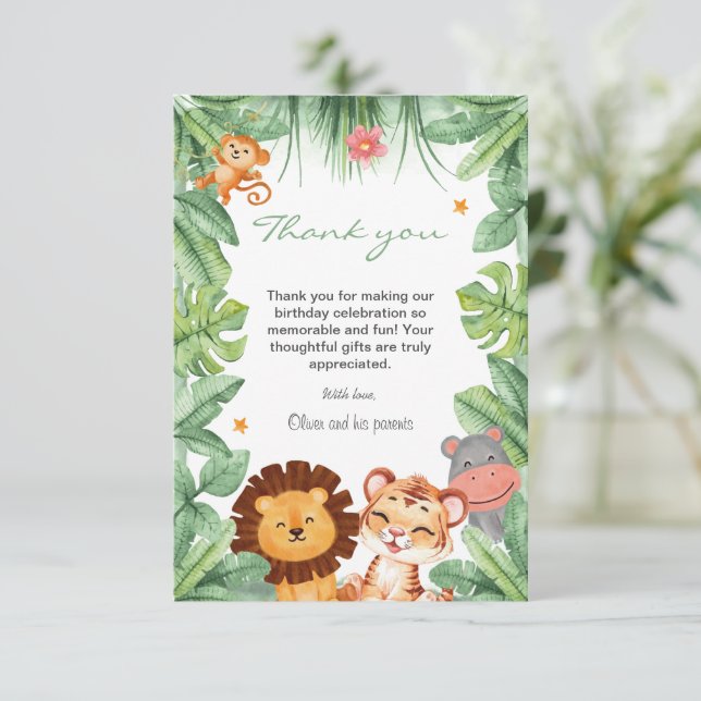 Carte De Remerciements Wild one Jungle Animaux Tropical Boy Anniversaire (Debout devant)
