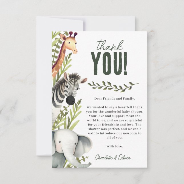 Carte De Remerciements Wild One Safari Animaux Baby shower garçon (Devant)