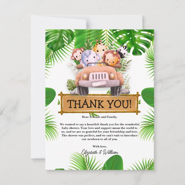 Carte De Remerciements Wild One Safari JUNGLE Animaux (Devant)