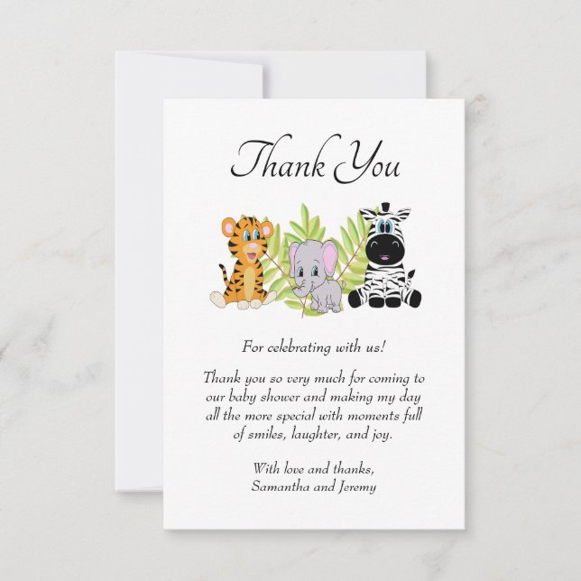 Carte De Remerciements Wild One Safari Jungle Animaux mignons Baby shower (Devant)