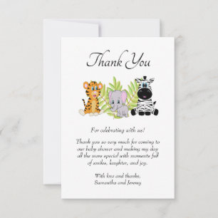 Carte De Remerciements Wild One Safari Jungle Animaux mignons Baby shower