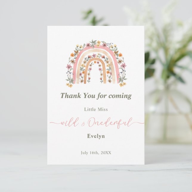 Carte De Remerciements Wild & Onedering Fleur sauvage Rainbow 1er anniver (Debout devant)
