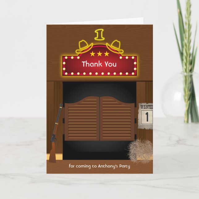 Carte De Remerciements Wild West Cowboy 1er anniversaire (Devant)