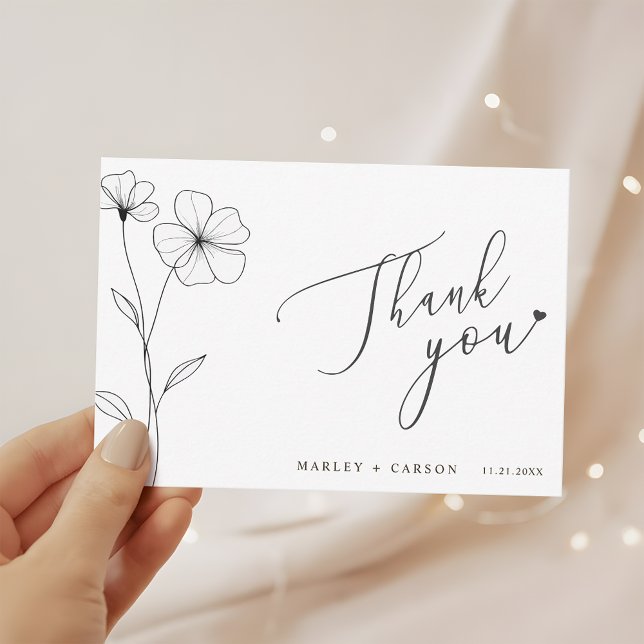 Carte De Remerciements Wildflower Script Heart Romantic Wedding (Créateur téléchargé)