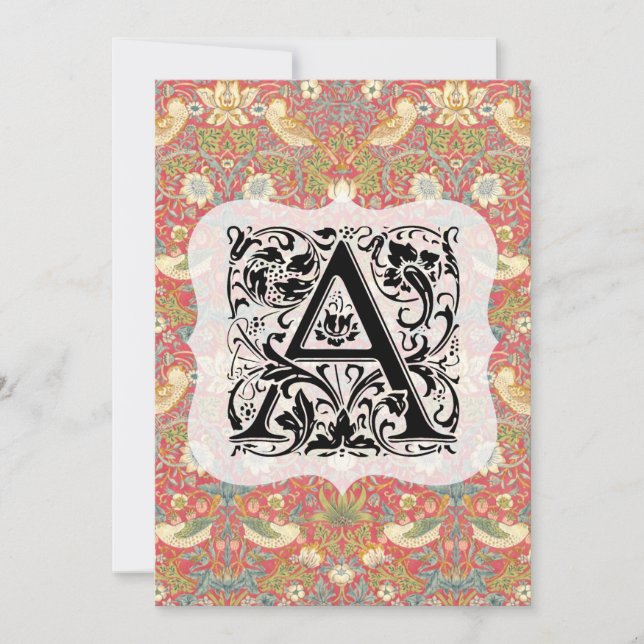 Carte De Remerciements William Morris Alphabet Strawberry Thief Crimson (Devant)