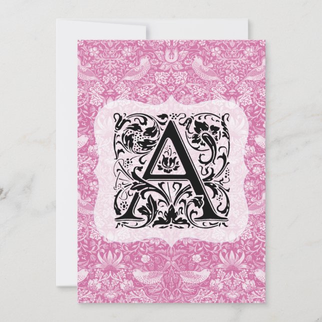 Carte De Remerciements William Morris Alphabet Strawberry Thief Rose (Devant)