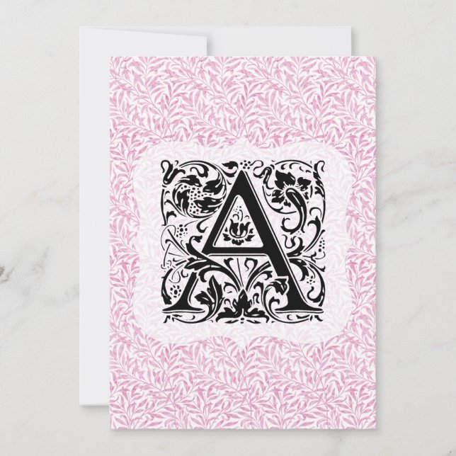Carte De Remerciements William Morris Alphabet Willow Bough rose (Devant)