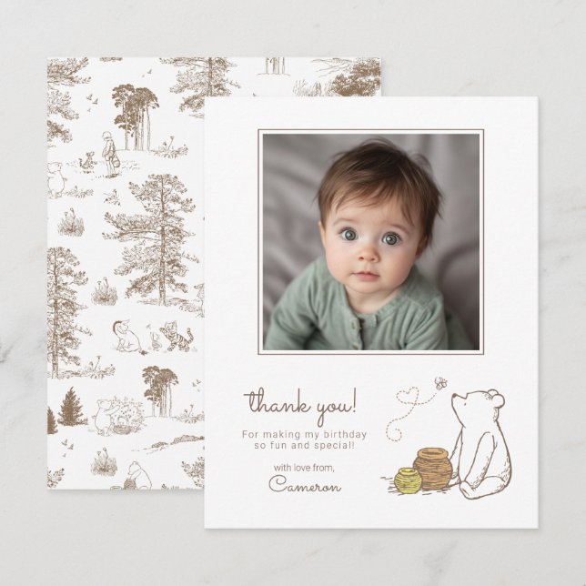 Carte De Remerciements Winnie l'ourson Classique Premier Anniversaire (Devant / Derrière)