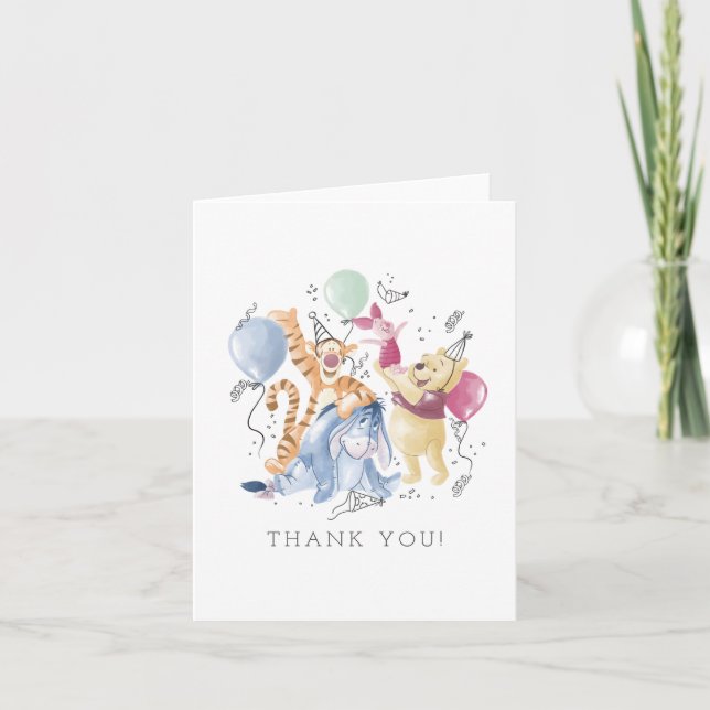 Carte De Remerciements Winnie l'ourson et ses amis - Ballons 1er Annivers (Devant)