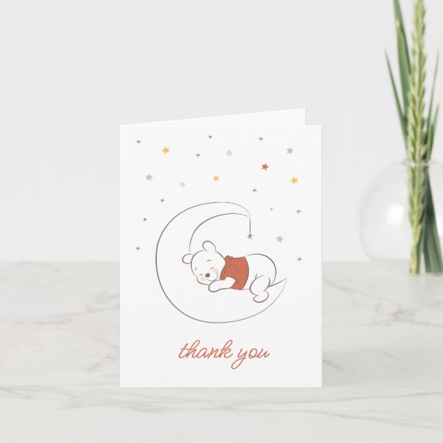 Carte De Remerciements Winnie L'Ourson sur le Baby shower de la Lune (Devant)