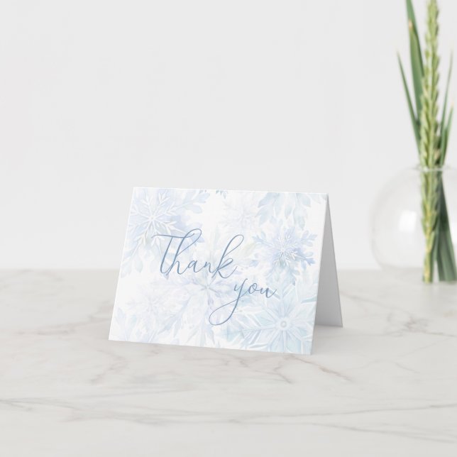 Carte De Remerciements Winter Baby Shower Boy Blue Snowflake (Devant)