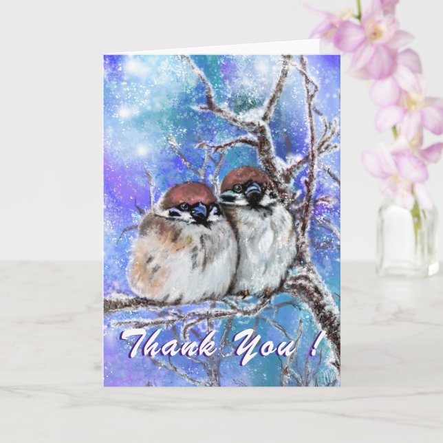 Carte de remerciements Winter Bird Couple (Orchidée)