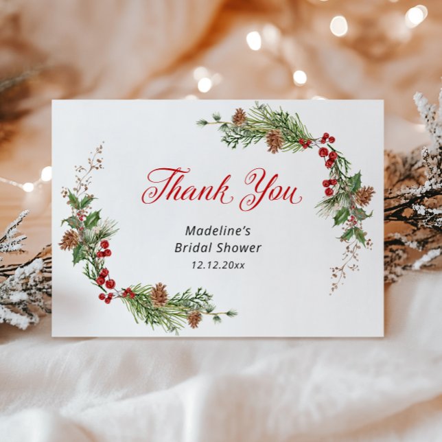 Carte De Remerciements Winter Greenery Bridal Shower (Créateur téléchargé)
