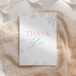 Carte De Remerciements Winter Onederland Silver Pink Parties scintillant