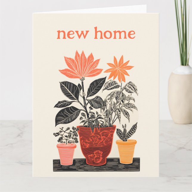 Carte De Remerciements Woodcut maison plantes nouvelle maison, votre mess (Devant)