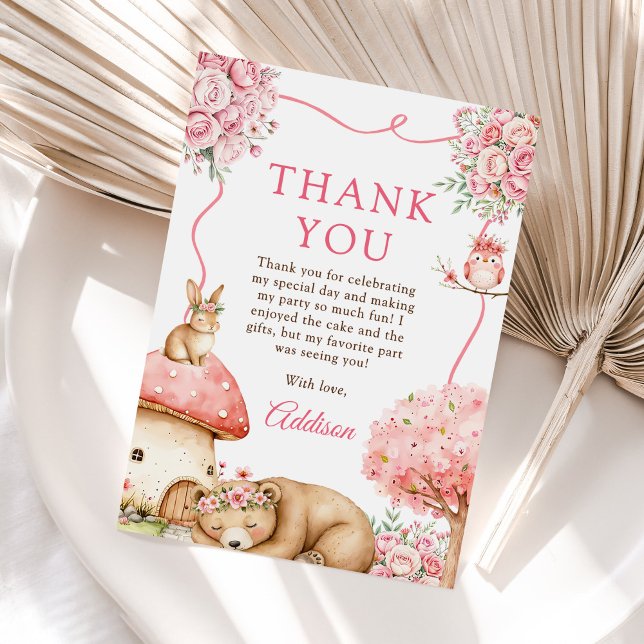 Carte De Remerciements Woodland Animals Girl 1st Birthday Party (Créateur téléchargé)