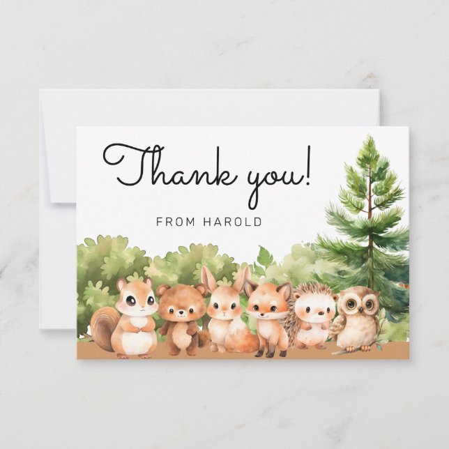 Carte De Remerciements Woodland Forest Animal Friends Baby shower garçon (Devant)