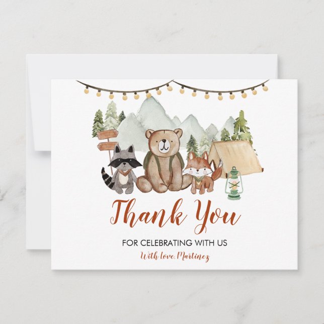 Carte De Remerciements Woodland One Happy Camper Premier Anniversaire (Devant)