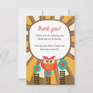 Carte De Remerciements Woodland Owl First Birthday Thank you  – One Year 