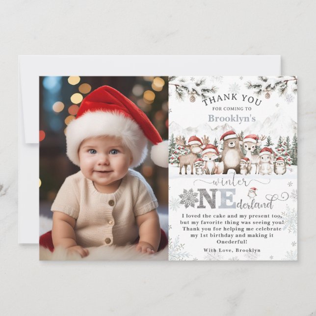 Carte De Remerciements Woodland Winter ONE derland Noël 1er anniversaire (Devant)