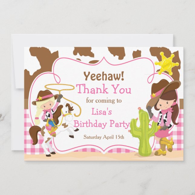 Carte De Remerciements Yeehaw Cowgirl Western fête d'anniversaire (Devant)