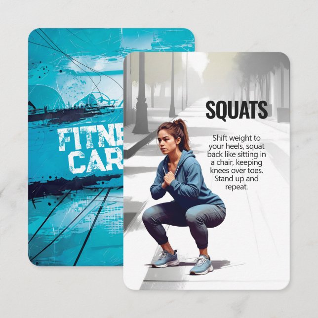 Carte de remise en forme Squats avec support bleu (Devant / Derrière)