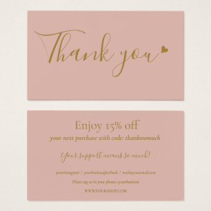 Carte de Remise Merci pour votre Achat Chic Rose