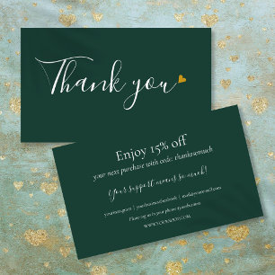 Carte de Remise Merci pour Votre Achat Vert Émerau