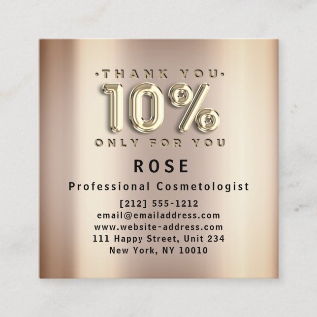 Carte De Rendez-vous 10% de réduction Logo Merci Rose or (Devant)