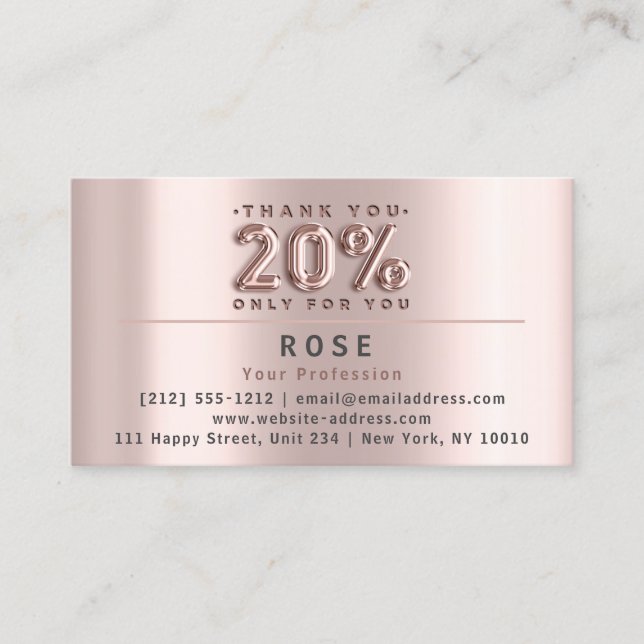 Carte De Rendez-vous 20% de réduction Logo Remerciements Rose US Americ (Devant)