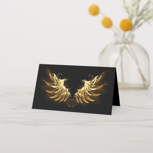 Carte De Rendez-vous Ailes d'Ange d'or sur arrière - plan noir (Devant)