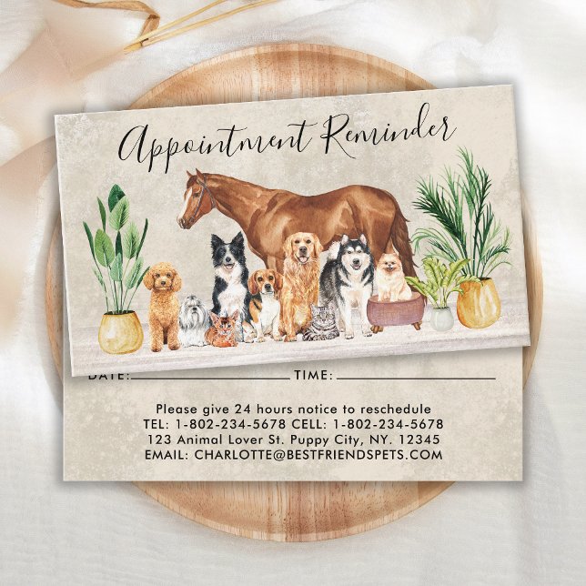 Carte De Rendez-vous Animaux assis chien chat Cheval Boho Aquarelle Ani (Créateur téléchargé)