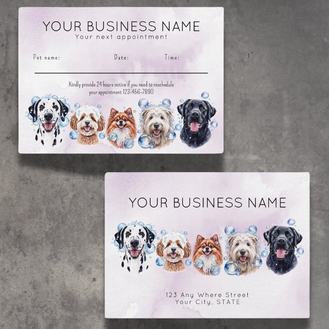 Carte de rendez-vous aquarelle chiens bulles (Créateur téléchargé)